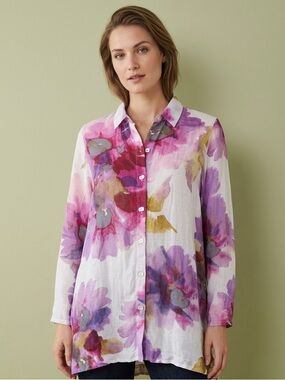 Habitat Pink Purple Floral Button-Down Shirt linen sz s